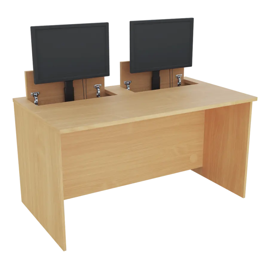 PC - VM2 - 140 stůl  s mechanickým výsuvem (2x) monitoru, 750x1400x800 mm lamino - javor horský